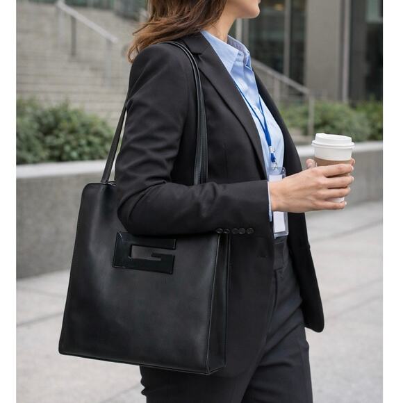 Gucci Handbags - Gucci Black GG Logo Shoulder Tote Work Bag Classic Designer Style PVC Purse